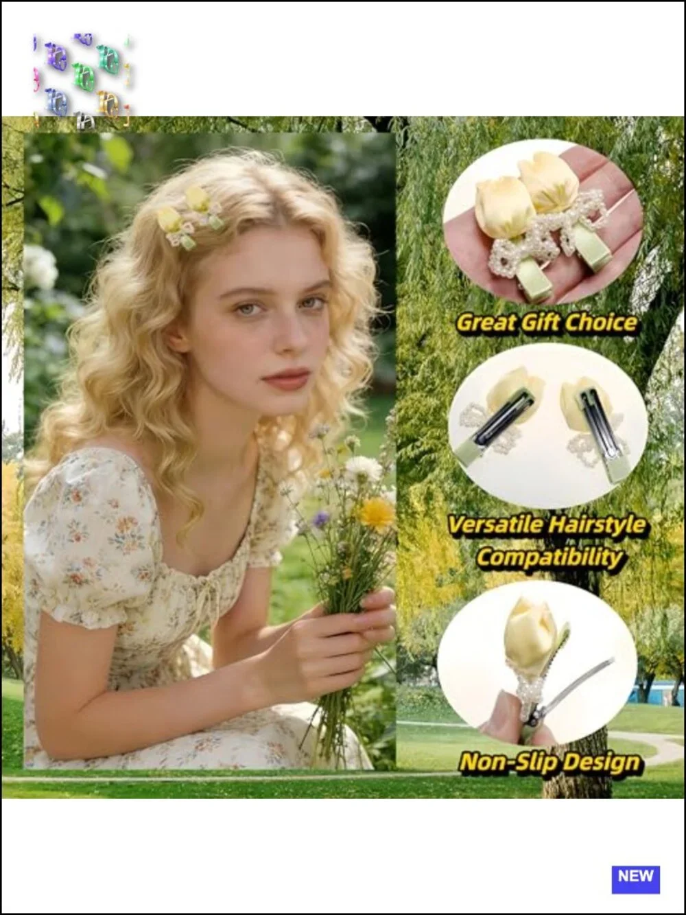 2 Pack 3D Tulip Hair Bow Clips Faux Pearl Flower Barrettes Non Slip Korean